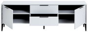 Weißes TV-Lowboard JOLLY mit offenen Türen und Schubladen, frontal betrachtet