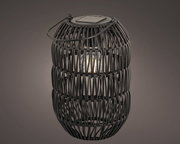 Schwarze Solar-Laterne aus Eisen mit geflochtenem Design, seitliche Perspektive