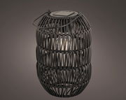 Schwarze Solar-Laterne aus Eisen mit geflochtenem Design, seitliche Perspektive