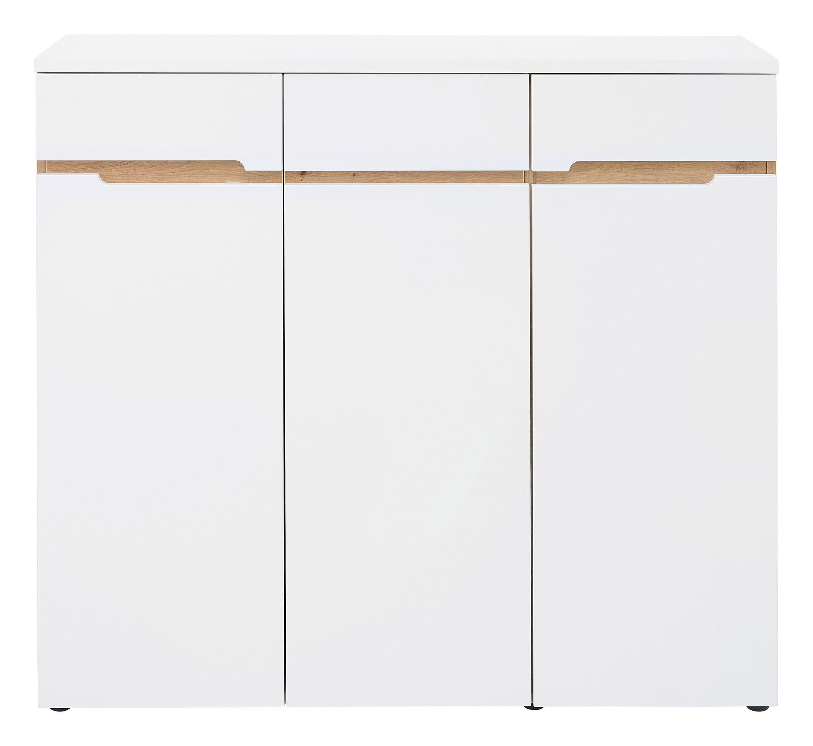 Moderner XL-Schuhschrank in Weiß mit Holzdetails, Frontalansicht