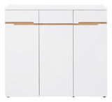 Moderner XL-Schuhschrank in Weiß mit Holzdetails, Frontalansicht