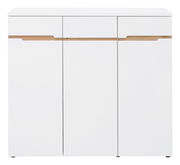 Moderner XL-Schuhschrank in Weiß mit Holzdetails, Frontalansicht