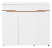 Moderner XL-Schuhschrank in Weiß mit Holzdetails, Frontalansicht