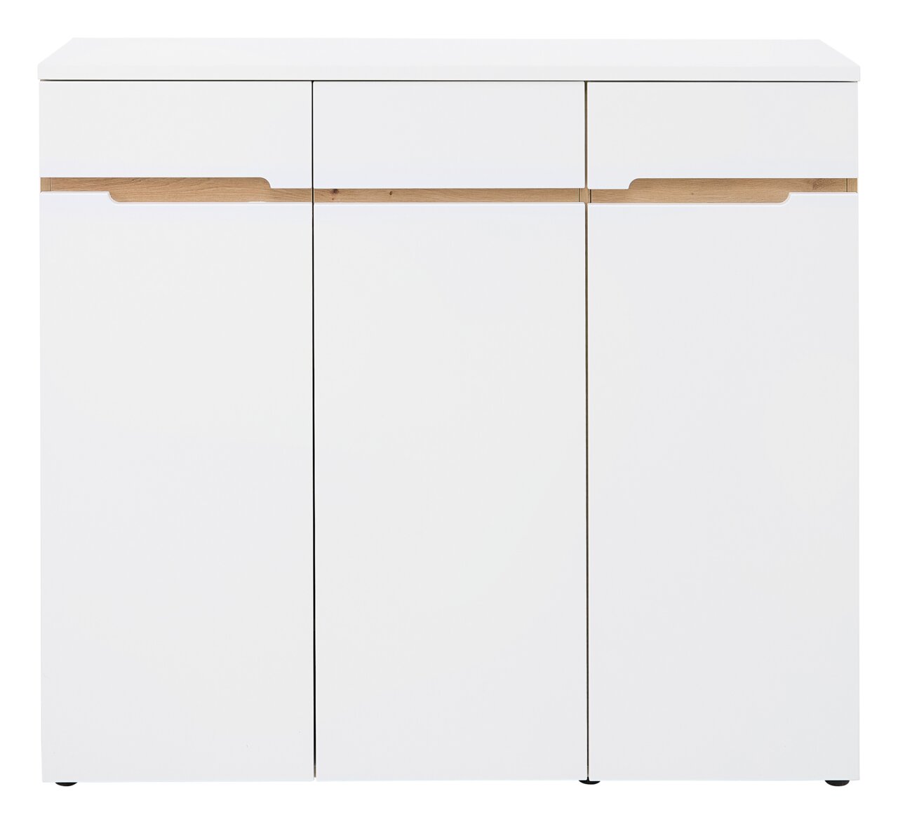 Moderner XL-Schuhschrank in Weiß mit Holzdetails, Frontalansicht