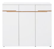 Moderne XL-schoenenkast in wit met houten details, vooraanzicht
