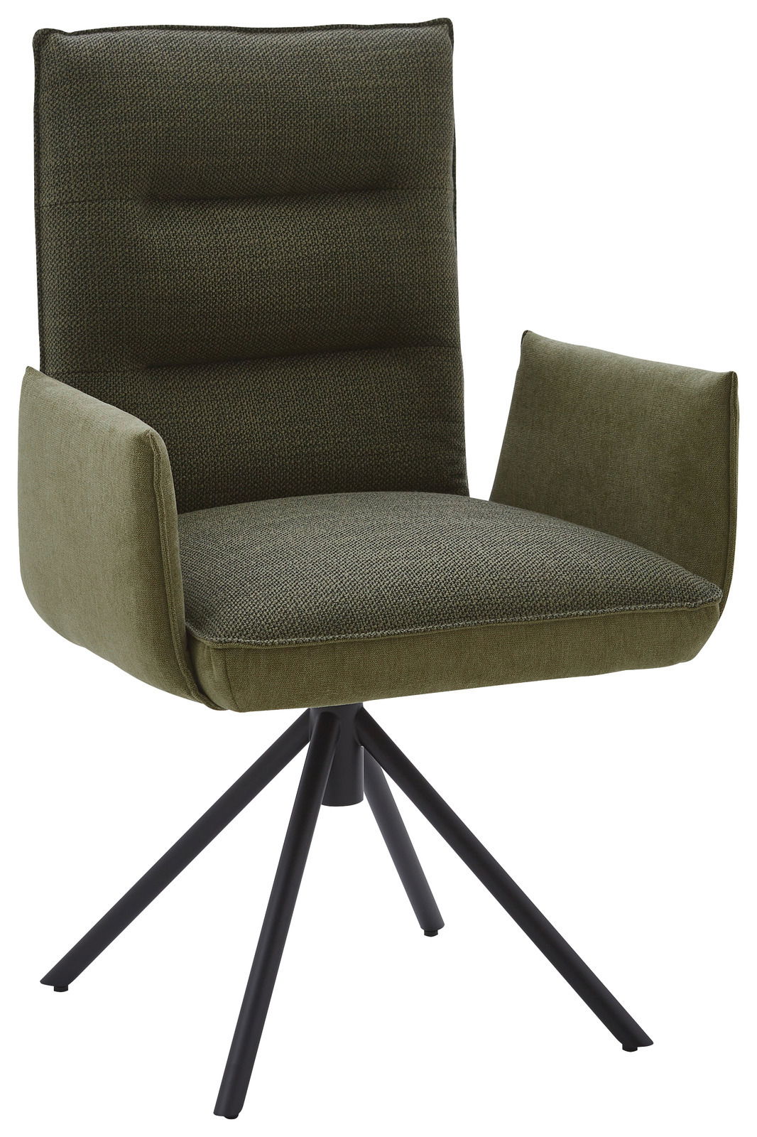 Dieter Knoll Sessel ABANO Moderner grüner Sessel mit gepolsterten Armlehnen und schwarzem Metallgestell, seitliche Perspektive