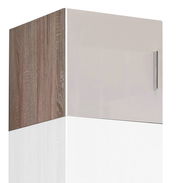 Küchenaufsatz T40 mit Holzoptik an der Seite und glänzender Front, Perspektive von schräg unten