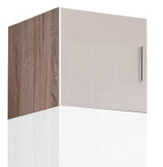 Küchenaufsatz T40 mit Holzoptik an der Seite und glänzender Front, Perspektive von schräg unten