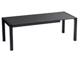 Moderner schwarzer Esstisch aus Metall mit rechteckiger Tischplatte, seitliche Perspektive