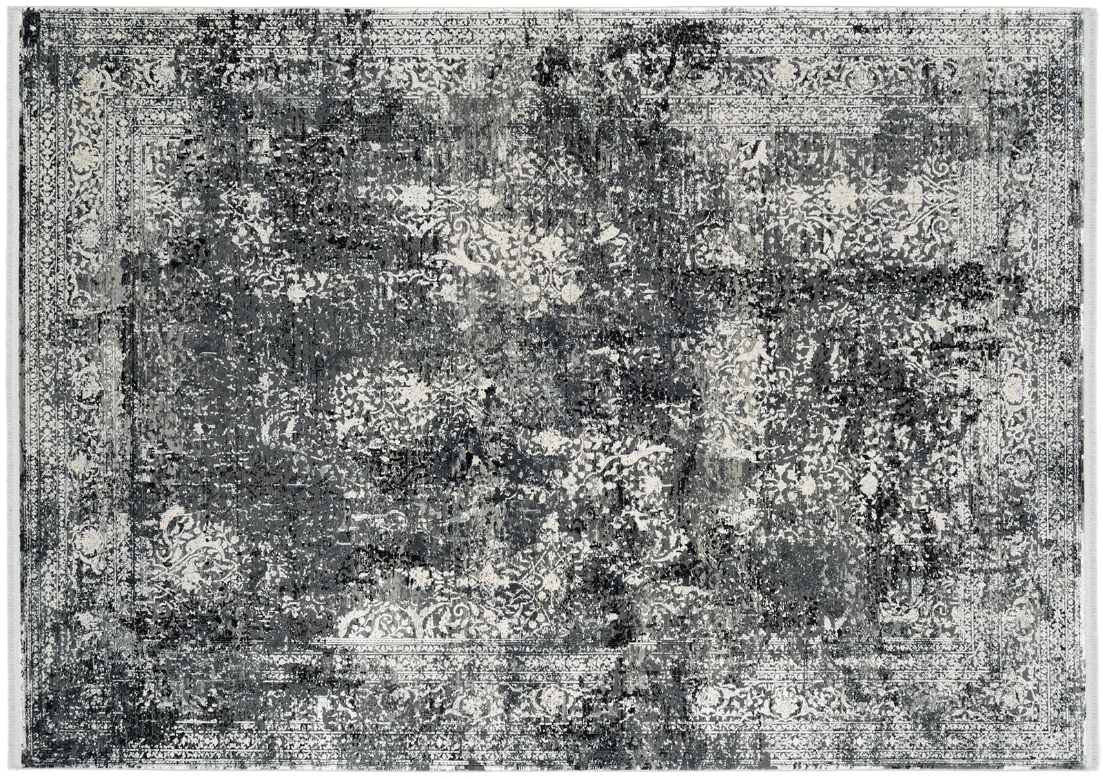 Designer Teppich mit abstraktem Muster in Grautönen, Draufsicht