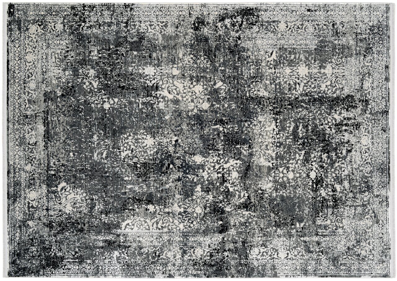 Designer Teppich mit abstraktem Muster in Grautönen, Draufsicht