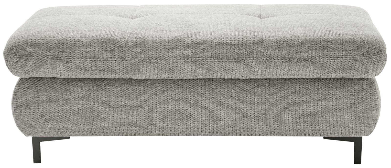 Set one by Musterring Hocker rechteckig SET ONE 3400 Grauer rechteckiger Hocker mit Stoffbezug und schwarzen Metallbeinen, Frontalansicht.
