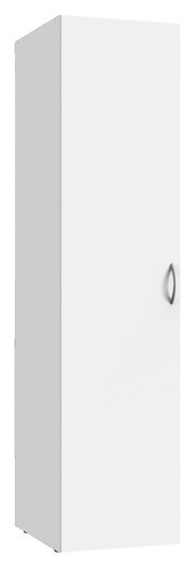 Weißer Kleiderschrank mit einer Tür und einem Griff, seitliche Perspektive