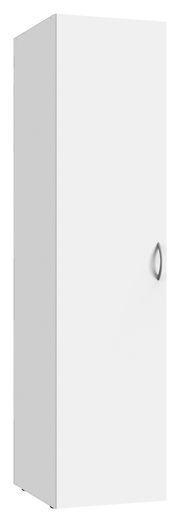 Weißer Kleiderschrank mit einer Tür und einem Griff, seitliche Perspektive