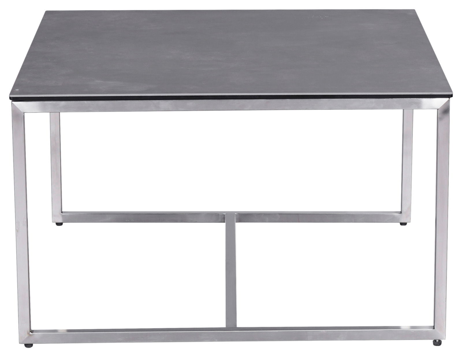 Moderner Beistelltisch Novel TERAMO mit schwarzer Tischplatte und silbernem Metallgestell, Frontalansicht.