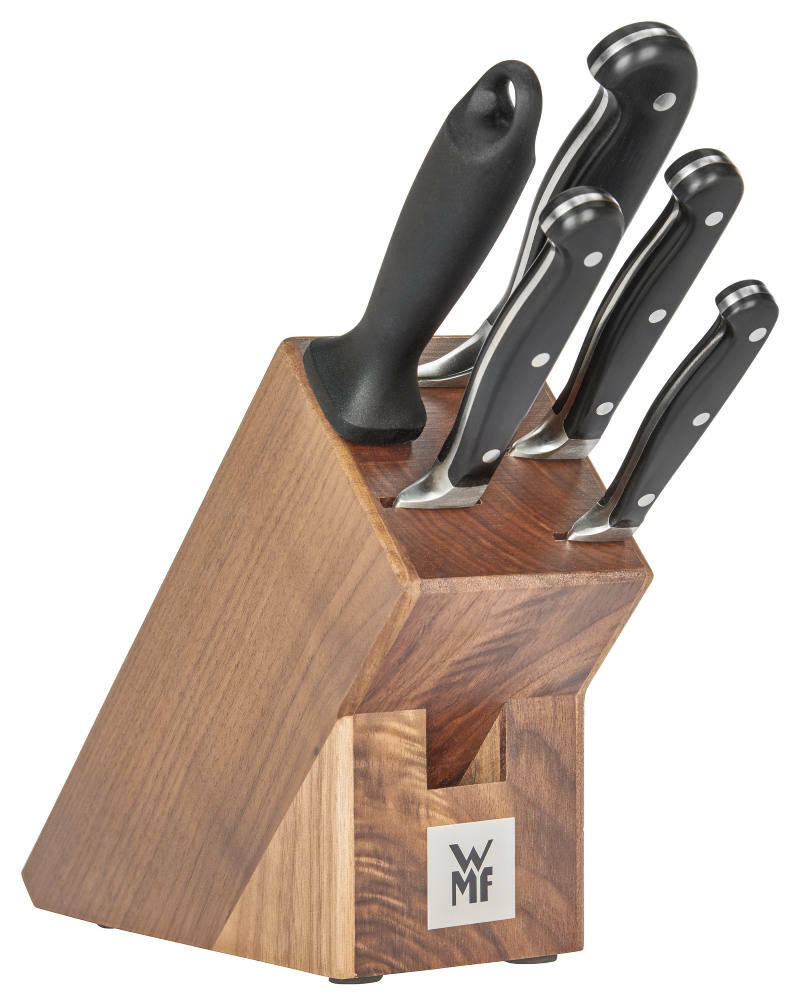 WMF 6tlg Messerblock 6-tlg. SPITZENKLASSE Messerblock Spitzenklasse 6-teilig aus Holz mit fünf Messern, seitliche Perspektive