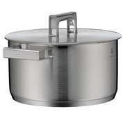 Topf aus Edelstahl mit Deckel, seitliche Perspektive, Teil des WMF Ultimate Cool Topf-Sets