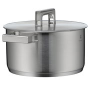 Topf aus Edelstahl mit Deckel, seitliche Perspektive, Teil des WMF Ultimate Cool Topf-Sets