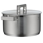 Topf aus Edelstahl mit Deckel, seitliche Perspektive, Teil des WMF Ultimate Cool Topf-Sets