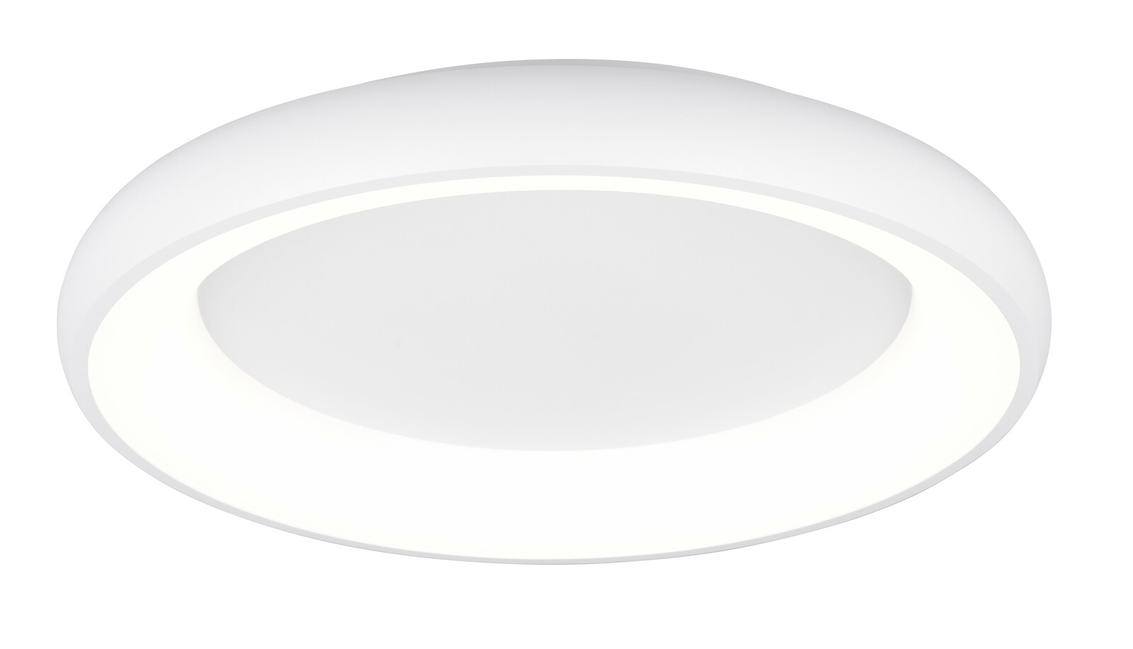 Runde, weiße Deckenleuchte Cardona aus seitlicher Perspektive