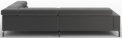 Donkergrijze modulaire hoekbank met chaise longue en verstelbare rugkussens, zijaanzicht op witte achtergrond
