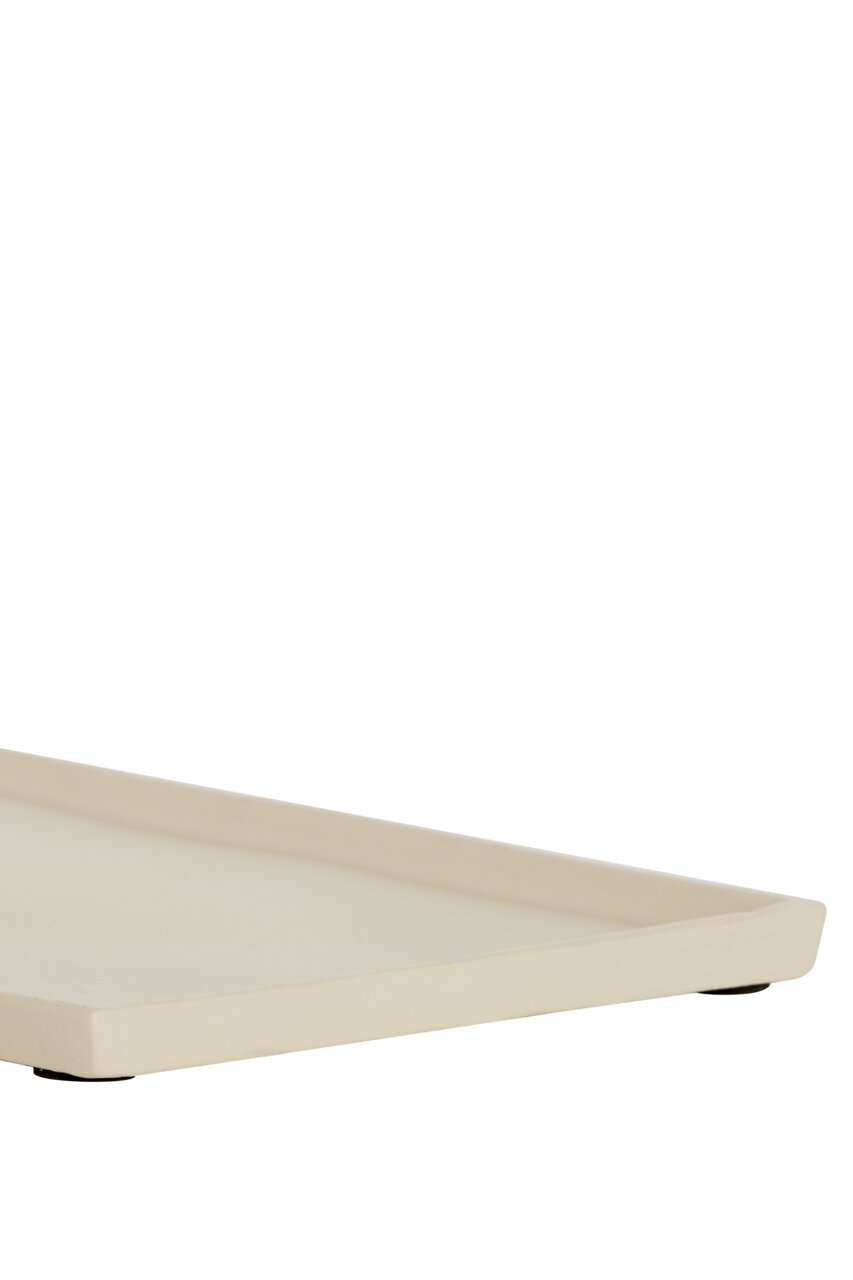 Eckige, flache Schale aus hellem Material, seitliche Perspektive