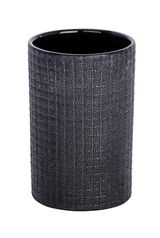 Schwarzer Keramik Zahnputzbecher mit strukturierter Oberfläche, seitliche Perspektive