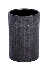 Schwarzer Keramik Zahnputzbecher mit strukturierter Oberfläche, seitliche Perspektive