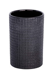 Schwarzer Keramik Zahnputzbecher mit strukturierter Oberfläche, seitliche Perspektive