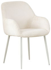 Weißer Armlehnstuhl mit geripptem Stoffbezug, seitliche Perspektive