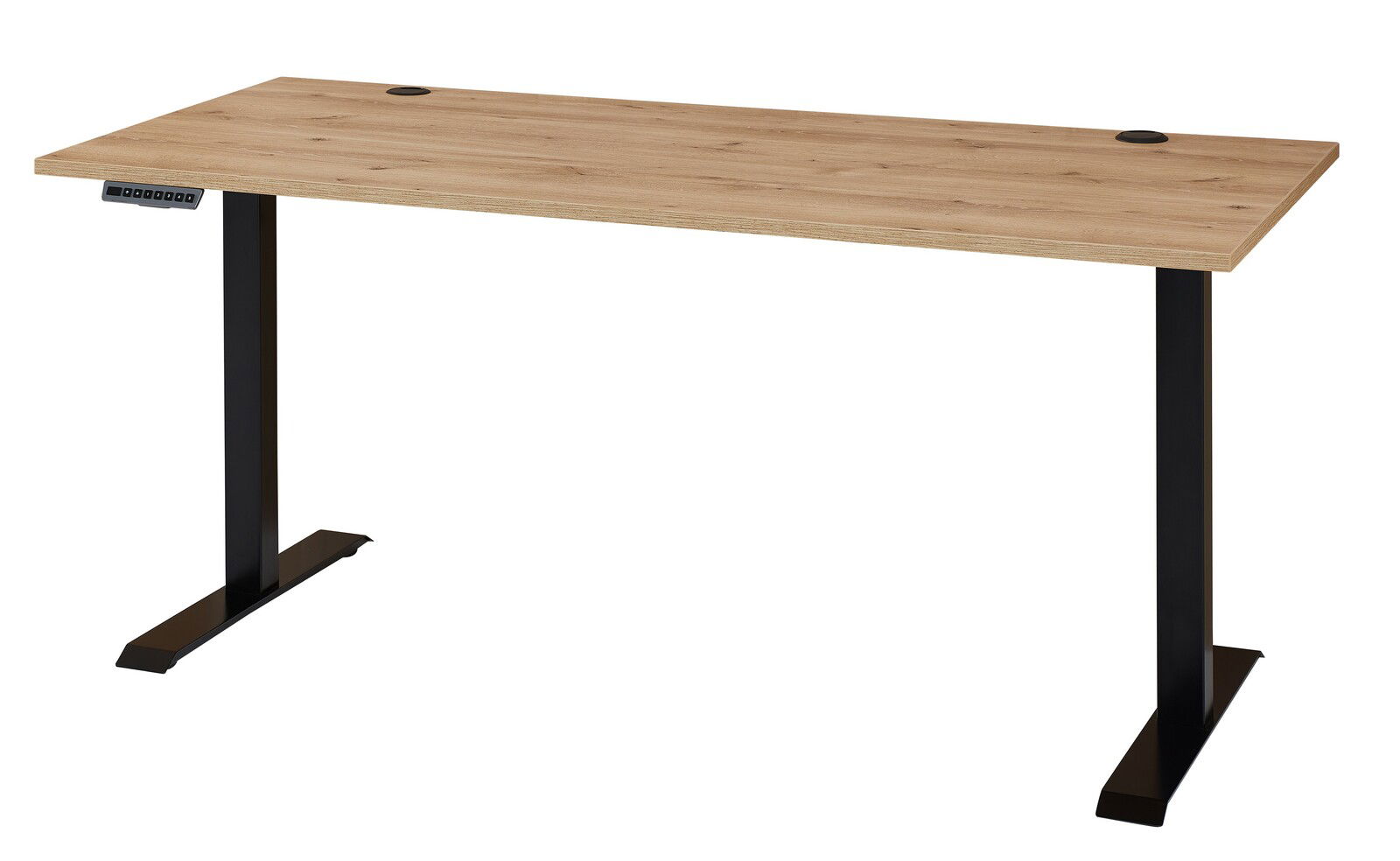 Linea Natura E-Schreibtisch Melamin SONOS Elektrisch höhenverstellbarer Schreibtisch aus Melamin mit Holzoptik, seitliche Perspektive