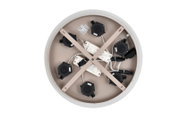 Rückansicht einer runden LED-Pendelleuchte mit sichtbaren elektrischen Komponenten und Kabeln.