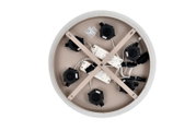 Achterkant van een ronde LED-hanglamp met zichtbare elektrische onderdelen en kabels.