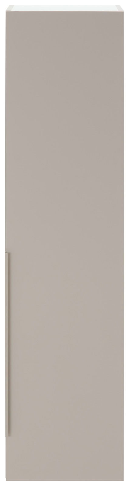 Frontansicht eines schlichten, einfarbigen Garderobenschranks mit glatter Oberfläche und seitlichem Griff.