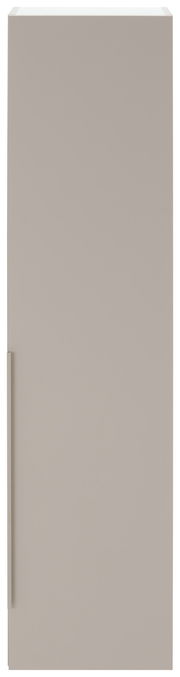 Frontansicht eines schlichten, einfarbigen Garderobenschranks mit glatter Oberfläche und seitlichem Griff.