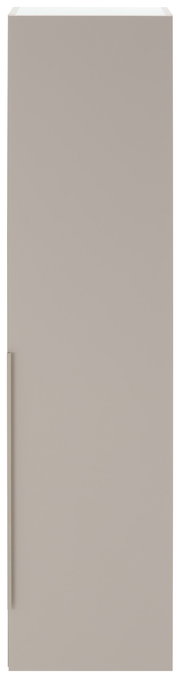 Frontansicht eines schlichten, einfarbigen Garderobenschranks mit glatter Oberfläche und seitlichem Griff.