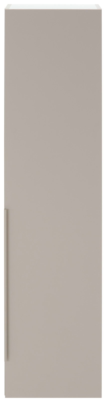 Frontansicht eines schlichten, einfarbigen Garderobenschranks mit glatter Oberfläche und seitlichem Griff.