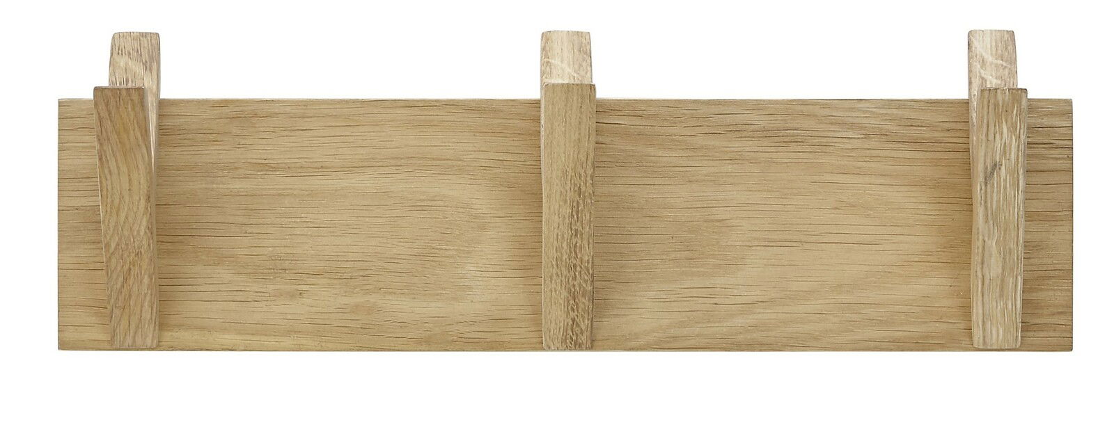 Hakenleiste aus Holz mit drei Haken, frontal betrachtet