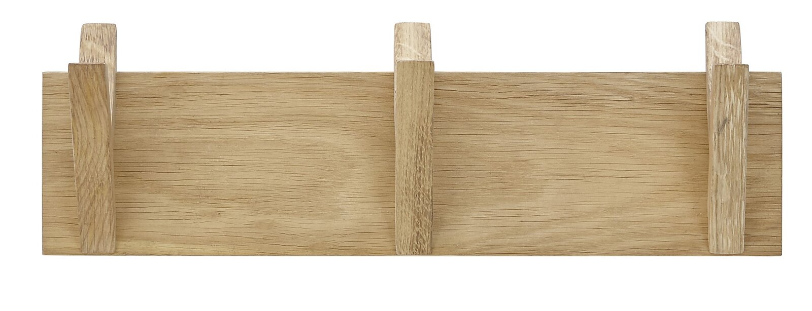 Hakenleiste aus Holz mit drei Haken, frontal betrachtet