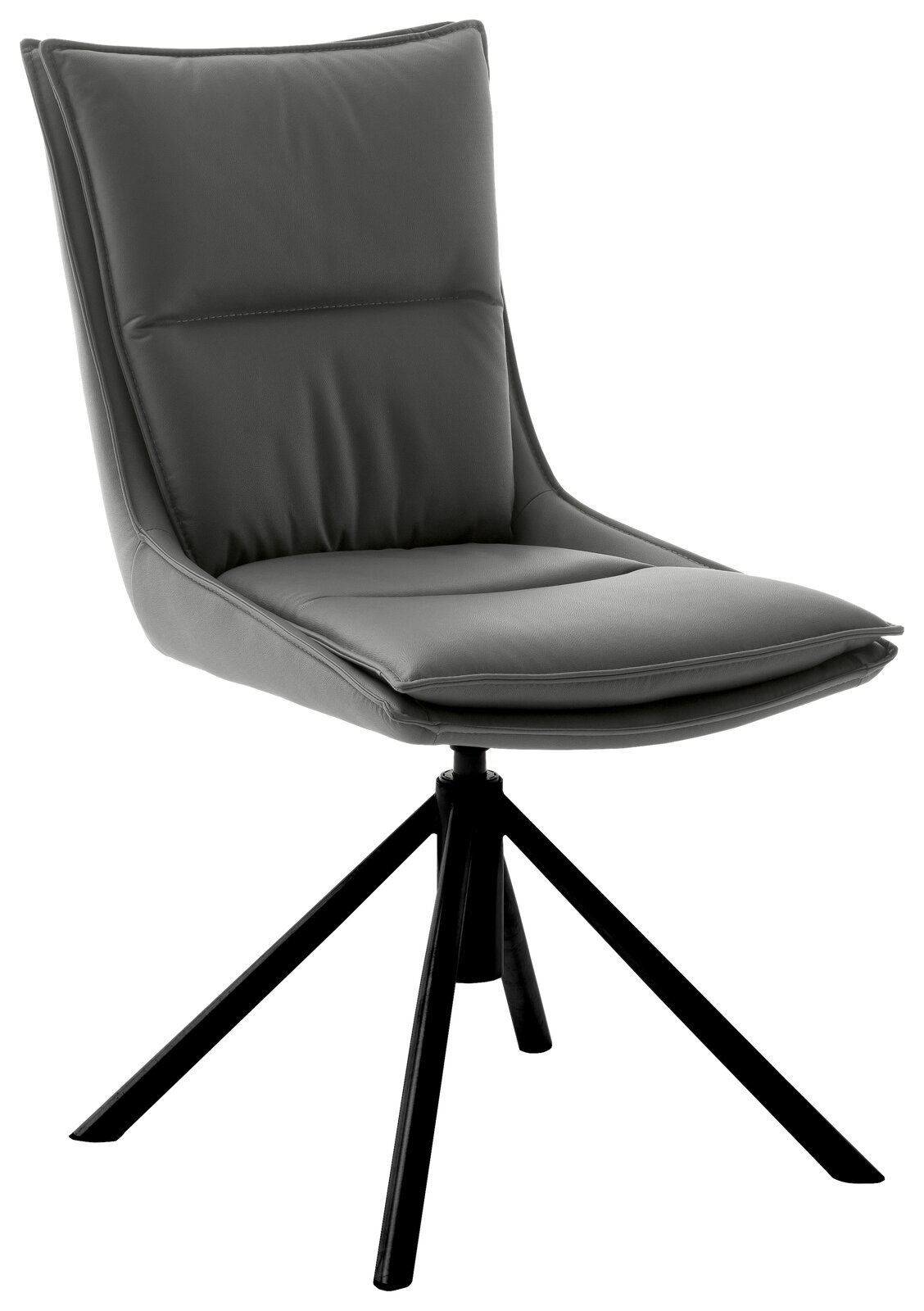 Novel Stuhl HOUSTON Moderner grauer Stuhl mit gepolsterter Sitzfläche und Rückenlehne, schwarzes Metallgestell, seitliche Perspektive