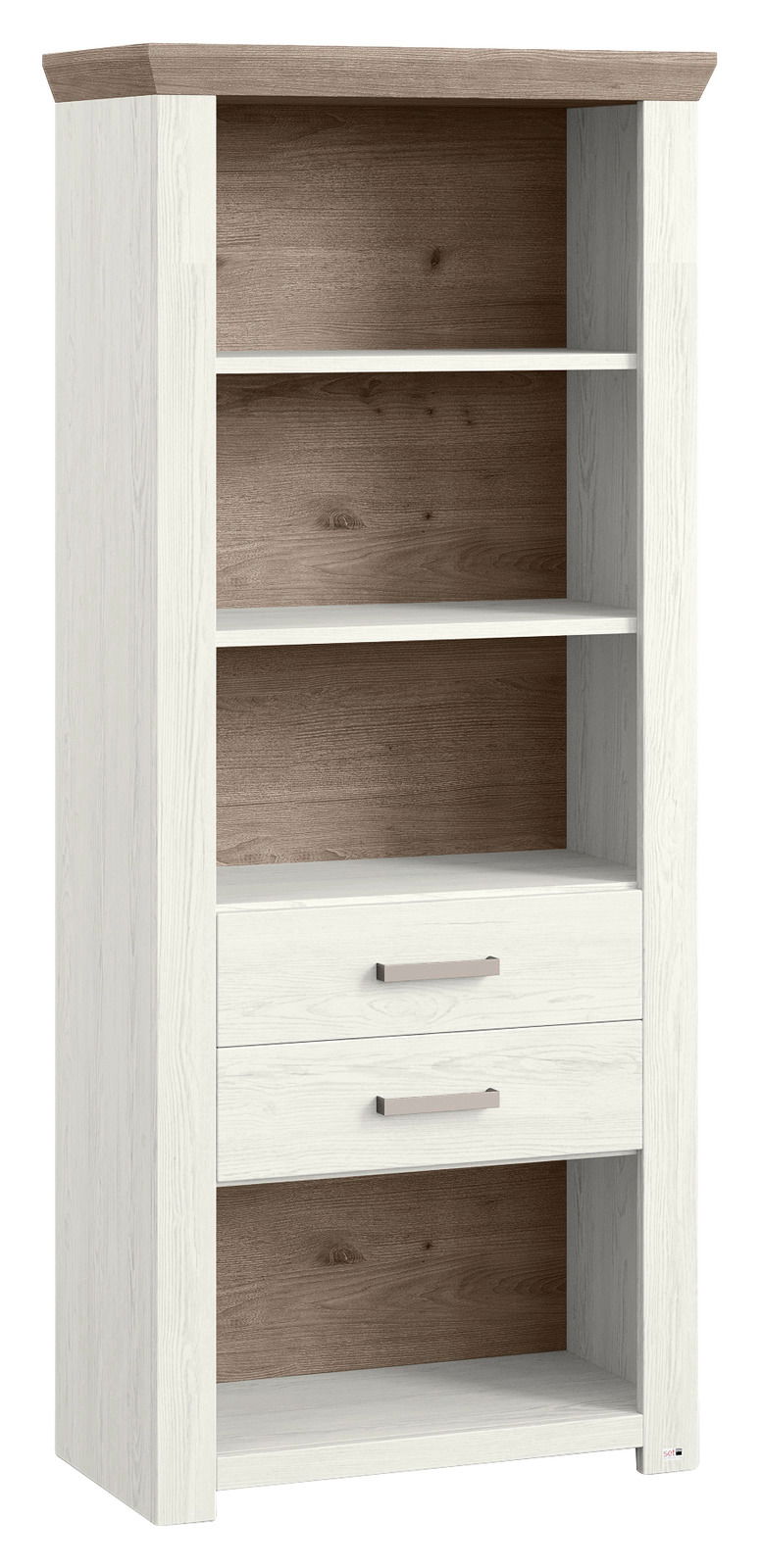 Set one by Musterring Regal SET ONE YORK Regal mit zwei Schubladen und vier offenen Fächern in Holzoptik, seitliche Perspektive