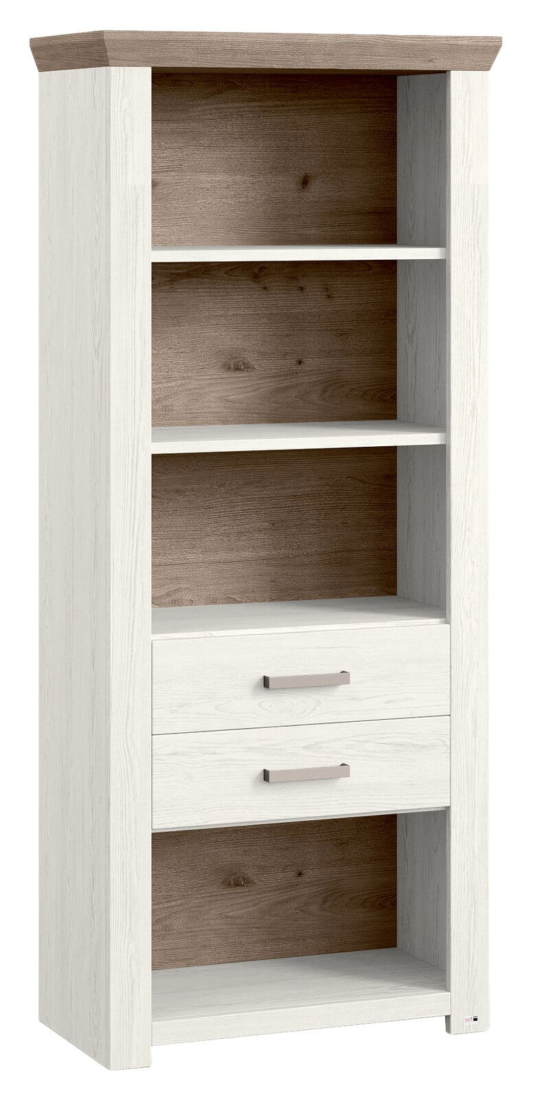 Set one by Musterring Regal SET ONE YORK Regal mit zwei Schubladen und vier offenen Fächern in Holzoptik, seitliche Perspektive