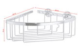 Eckduschkorb aus verchromtem Metall mit den Maßen 20 cm x 20 cm x 9 cm, seitliche Perspektive