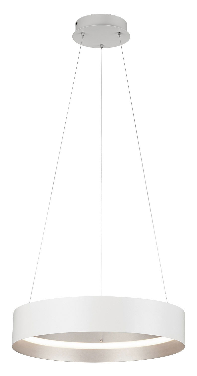 Musterring Pendelleuchte LOOP Moderne weiße Pendelleuchte LOOP in runder Form, von unten betrachtet, mit schlanken Aufhängungen und einem eleganten, minimalistischen Design.