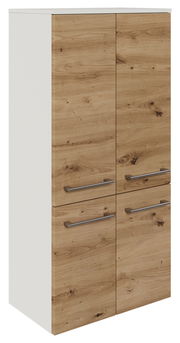 Midischrank 60,2 cm in Holzoptik mit zwei Türen und zwei Schubladen, seitliche Perspektive