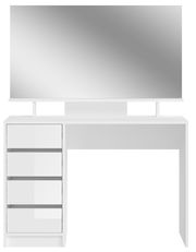 Weißer Schminktisch mit großem Spiegel und vier Schubladen, Frontalansicht