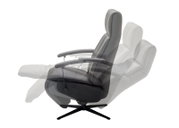 Zijaanzicht van een relaxfauteuil in verschillende hellingsstanden, waarmee de verstelbaarheid en het comfort van de fauteuil worden getoond.