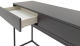 Moderne Konsole mit einer geöffneten Schublade, seitliche Perspektive