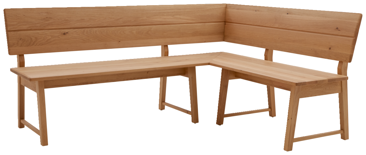 Eckbank aus Holz in L-Form, Perspektive von vorne rechts