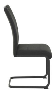 Seitenansicht eines modernen Schwingstuhls mit dunklem Stoffbezug und schwarzem Metallgestell.